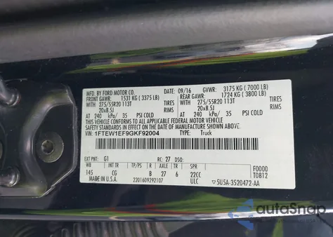 2016 Ford F-150 Xl z USA, uszkodzony, nr VIN 1FTEW1EF9GKF92004